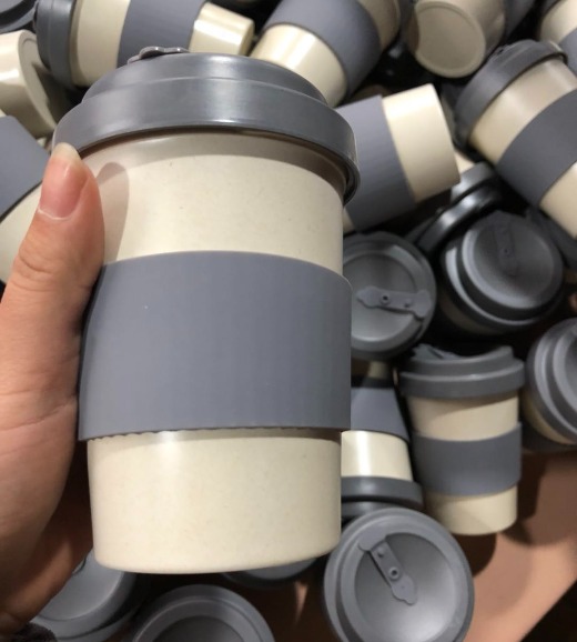Eco friendly BPA free bamboo fibre reusable 400ml 14oz travel mug with lid silicone protective