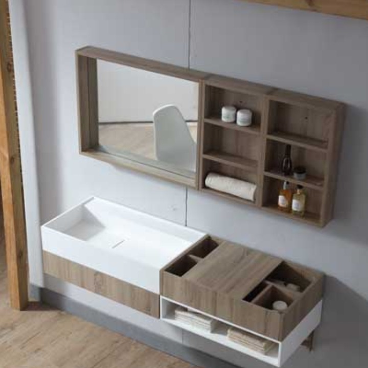 High-end solid surface bathroom cabinets with wash basin and mirror made in China professional manufacturer TW-1017