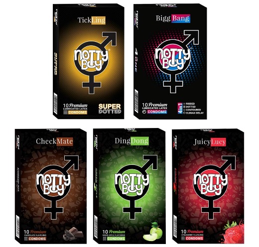 NottyBoy Combo Variety Pack For Men - 50 Condom  (Set of 5, 50S)
