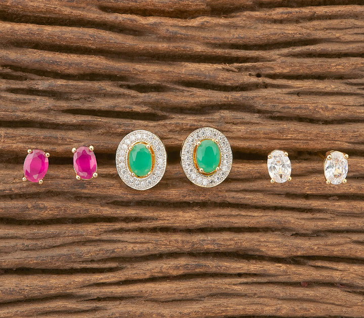 Cubic Zirconia Changeable Stone Earrings with 2 Tone Plating