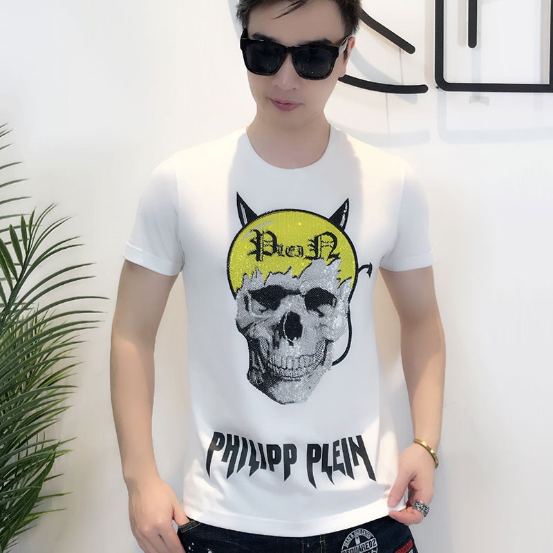 European men's polo shirt male popular logo, printing and hot drill cotton shirt new cultivate one's morality men's short sleeve