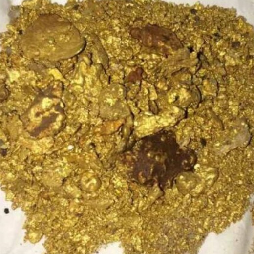 gold bars, gold dust, and gold nuggets.