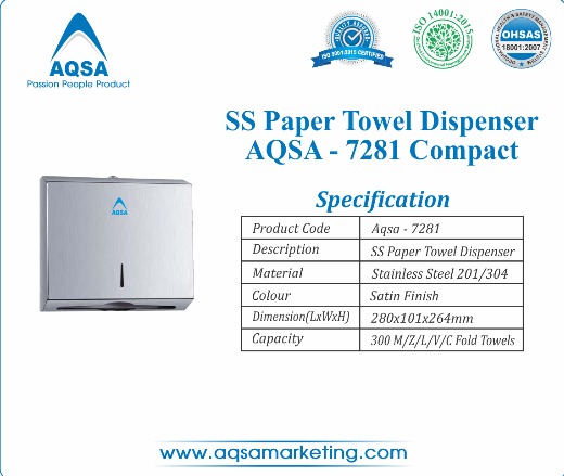 SS Paper Towel Dispensers (AQSA – 7281) Compact  