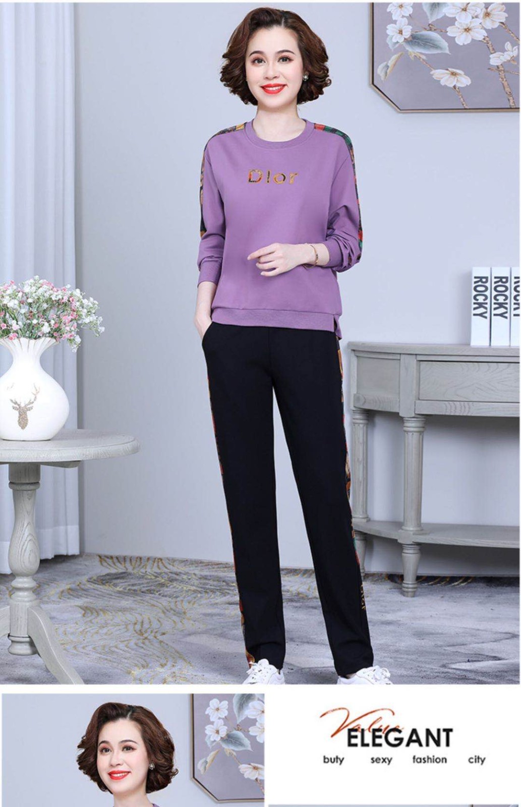 Middle-aged woman autumn wear western style suit