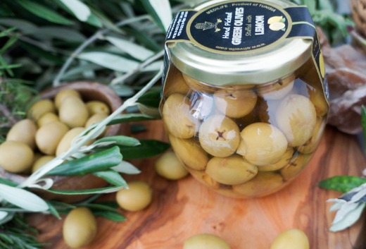 Stuffed Green Olives with Lemon, Premium Quality Tunisian Olives, Table Olives. 370 ml Glass Jar 