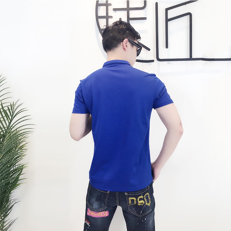 European men's polo shirt male popular logo Japanese hot drill jacket lapel cotton men's short sleeve shirt new cultivate one's morality