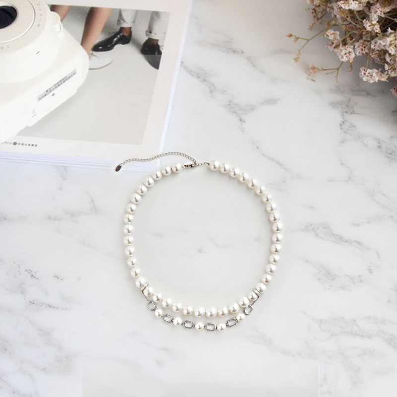 Double pearl chain necklace