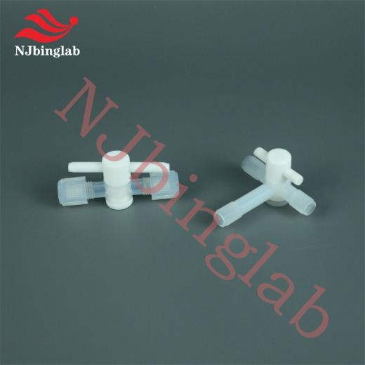 NJbinglab PFA stopcock valve, 1/4" orifice, 2-way, 1/4-turn, for semiconductor use