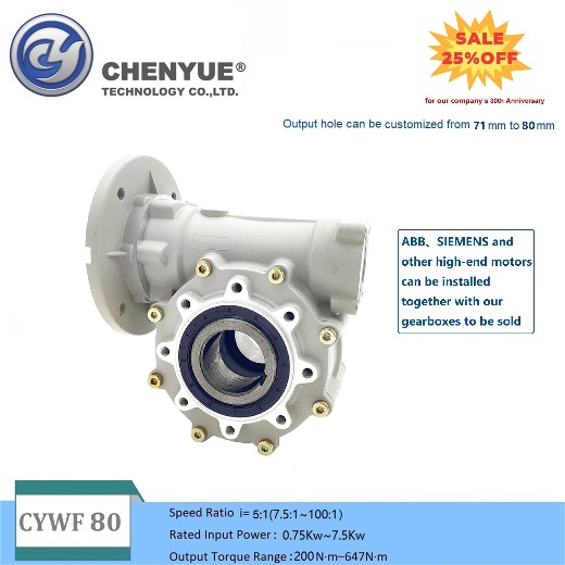 CHENYUE Worm Gearbox CYWF080 Output hole 80mm Can OEM Shaft Speed Ratio from 5:1/100:1