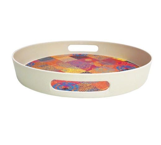 OEM Coloful Reusable Eco Bamboo service round tray bpa free