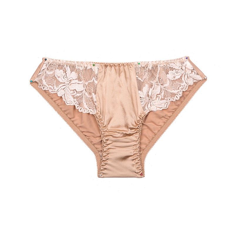 Summer lady silk sexy breathable short underwear silk low waist front piece lace briefs silkworm silk breathable