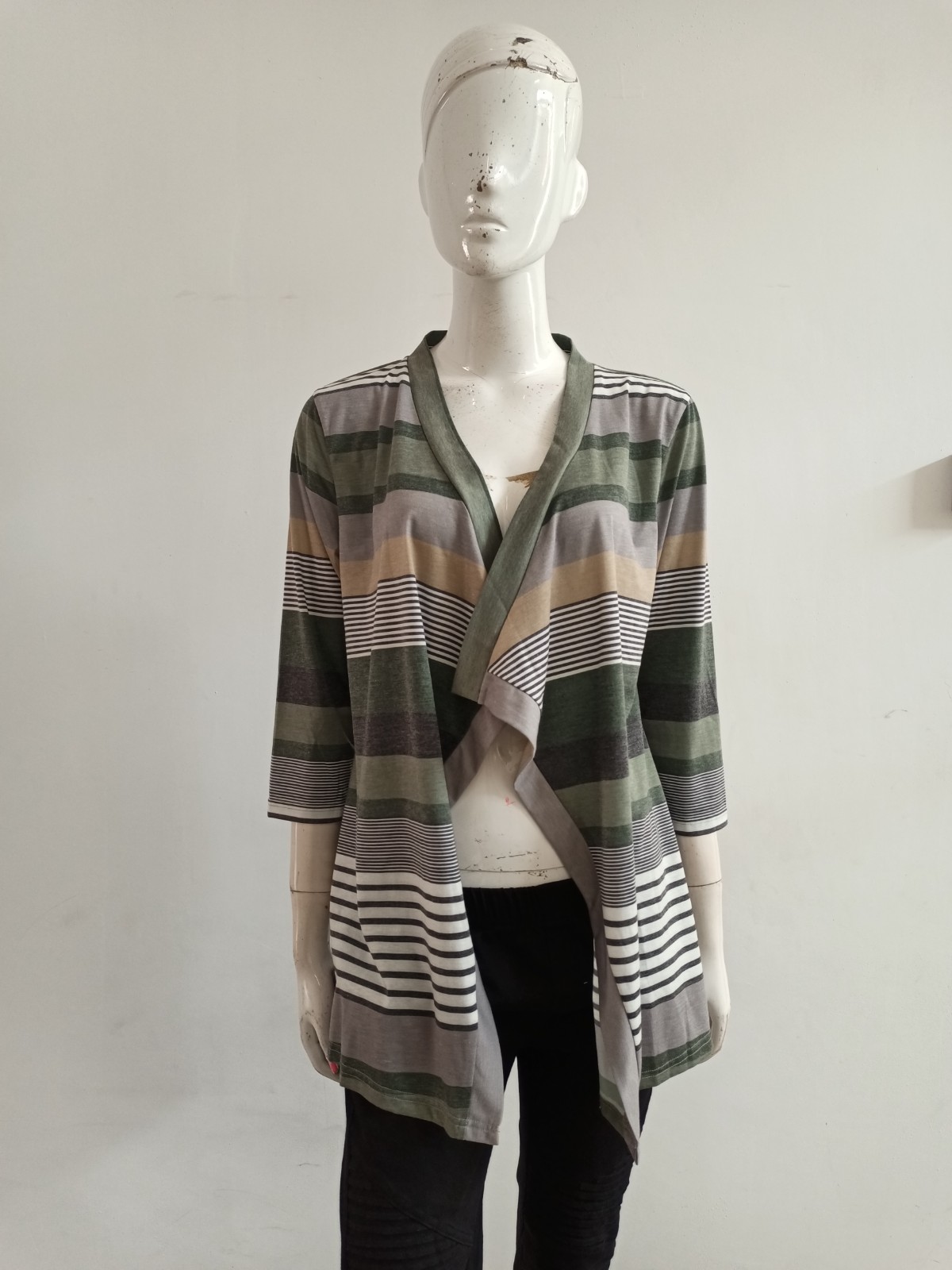 Ladies fall long - sleeved long casual print knit cardigan