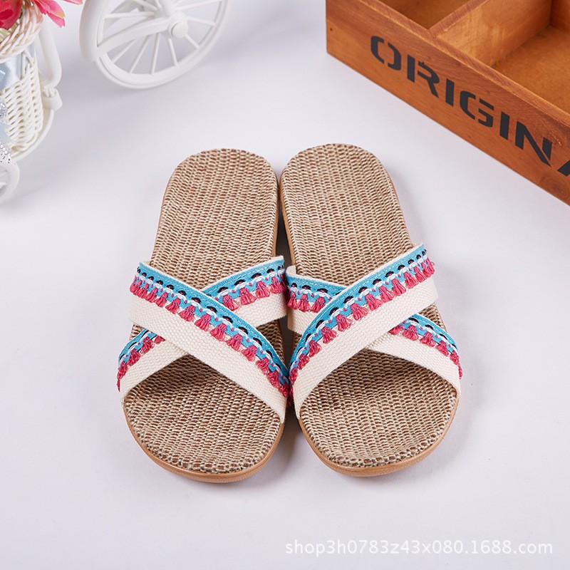 Luyizhi home linen slippers cute cartoon Korean version of Japanese indoor non-slip comfortable breathable fashion sweat absorbant soft floor for men and women