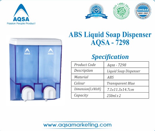 ABS Soap Dispenser  250ml x 2 (AQSA – 7298) Blue 