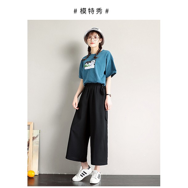 Ice - like wide - leg pants women's high waist hanging feeling thin loose large nine minutes straight casual pants