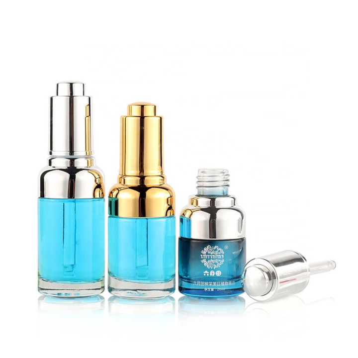 High Quality Cosmetic Transparent 20ml 30ml Gold Dropper Serum Bottle