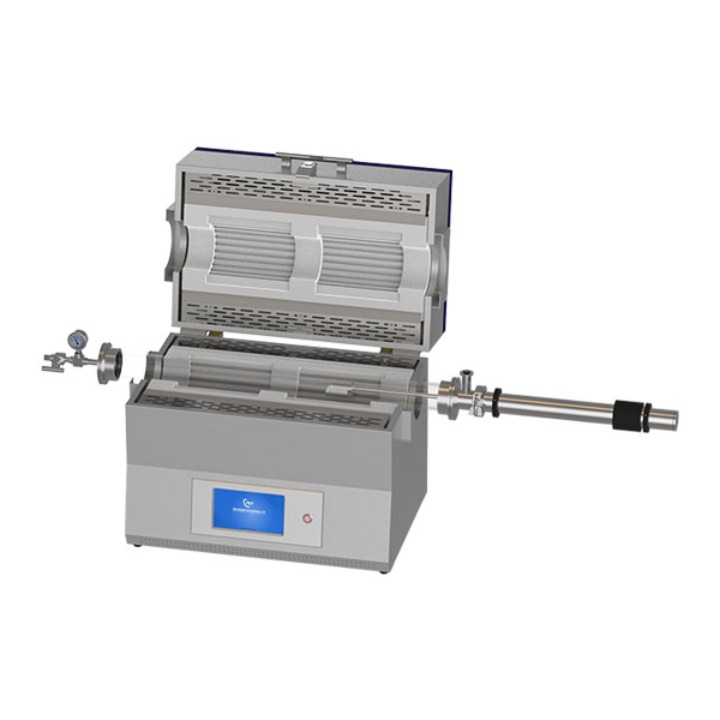 Double heating zone tube furnace with magnetic push rod