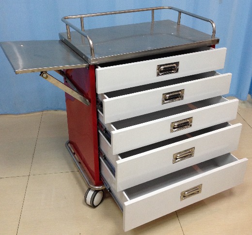 Nursing medicine trolley with five drawers