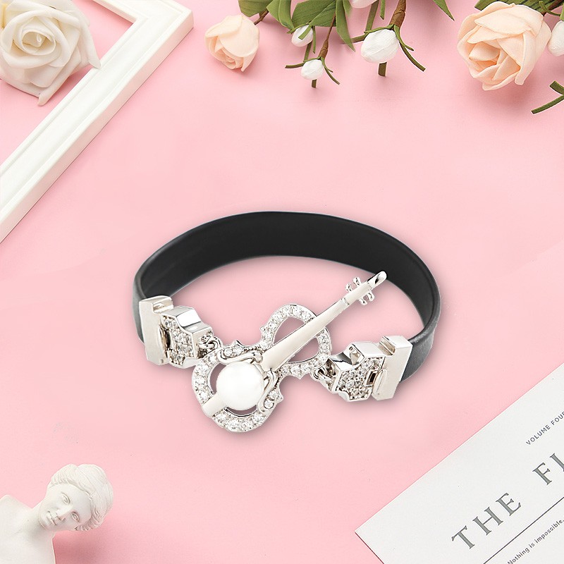 Violin series set with diamond leather bracelet