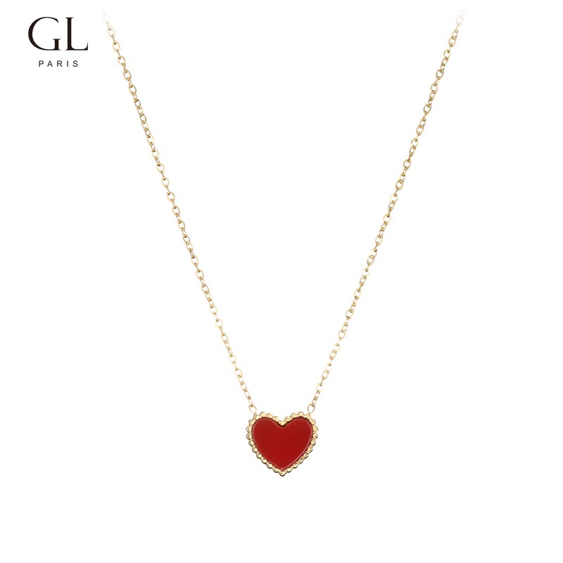 Red heart necklace with heart-shaped collarbone chain for women