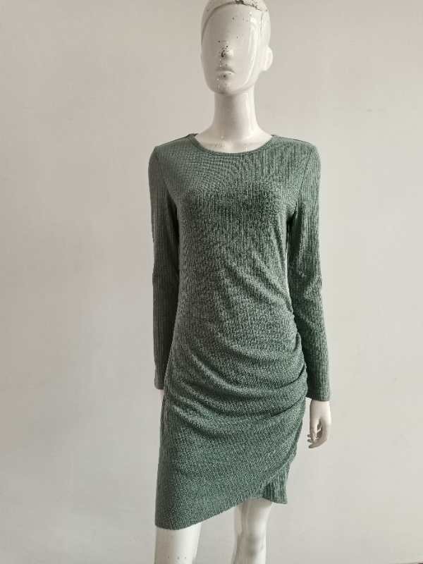 Ladies fall round neck long sleeve solid color formal slim fashion elegant head knit dress