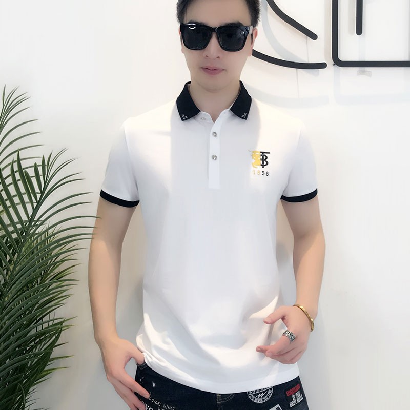 Men's polo shirt popular logo jacquard embroidery top lapel cotton T-shirt new slim men's short sleeves