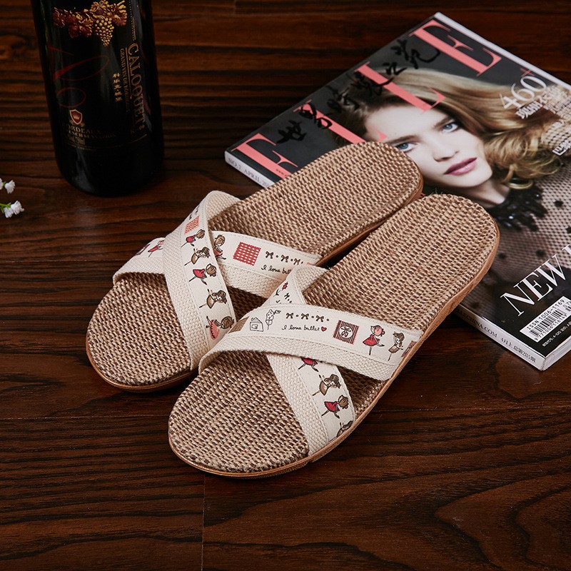 Luyizhi home linen slippers cute cartoon indoor non-slip comfortable breathable fashion sweat absorbency men and women lovers soft floor wooden floor home indoor slippers
