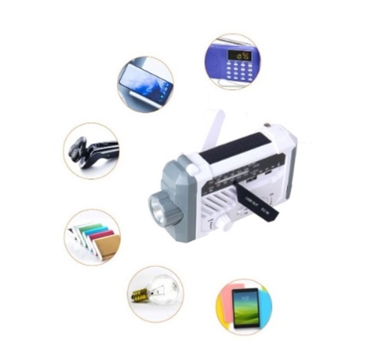 Portable emergency flashlight radio rechargeable with power bank