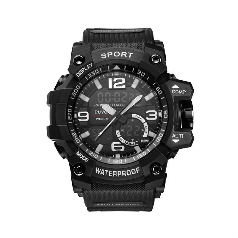 PUVOS men's Youth Coldplay fashion waterproof dual display electronic watch