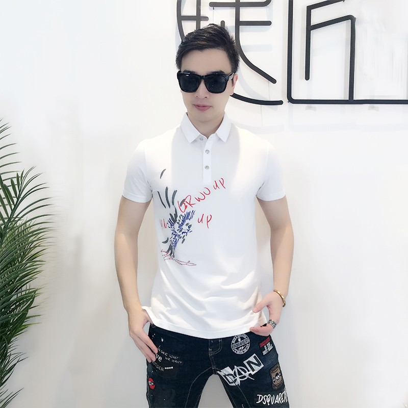 Men's polo shirt in Europe popular logo day polo shirt with lapel cotton shirt new slim men short sleeves