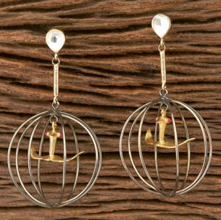 Classic Long dangler Earrings with Black Plating