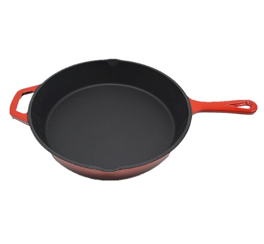 10INCH China supplier deep size red enamel cast iron japanese frying pan with assist handle