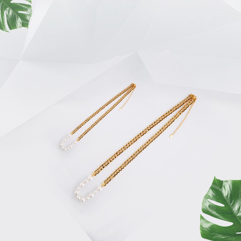 Chain shaped pearl Mosaic necklace long