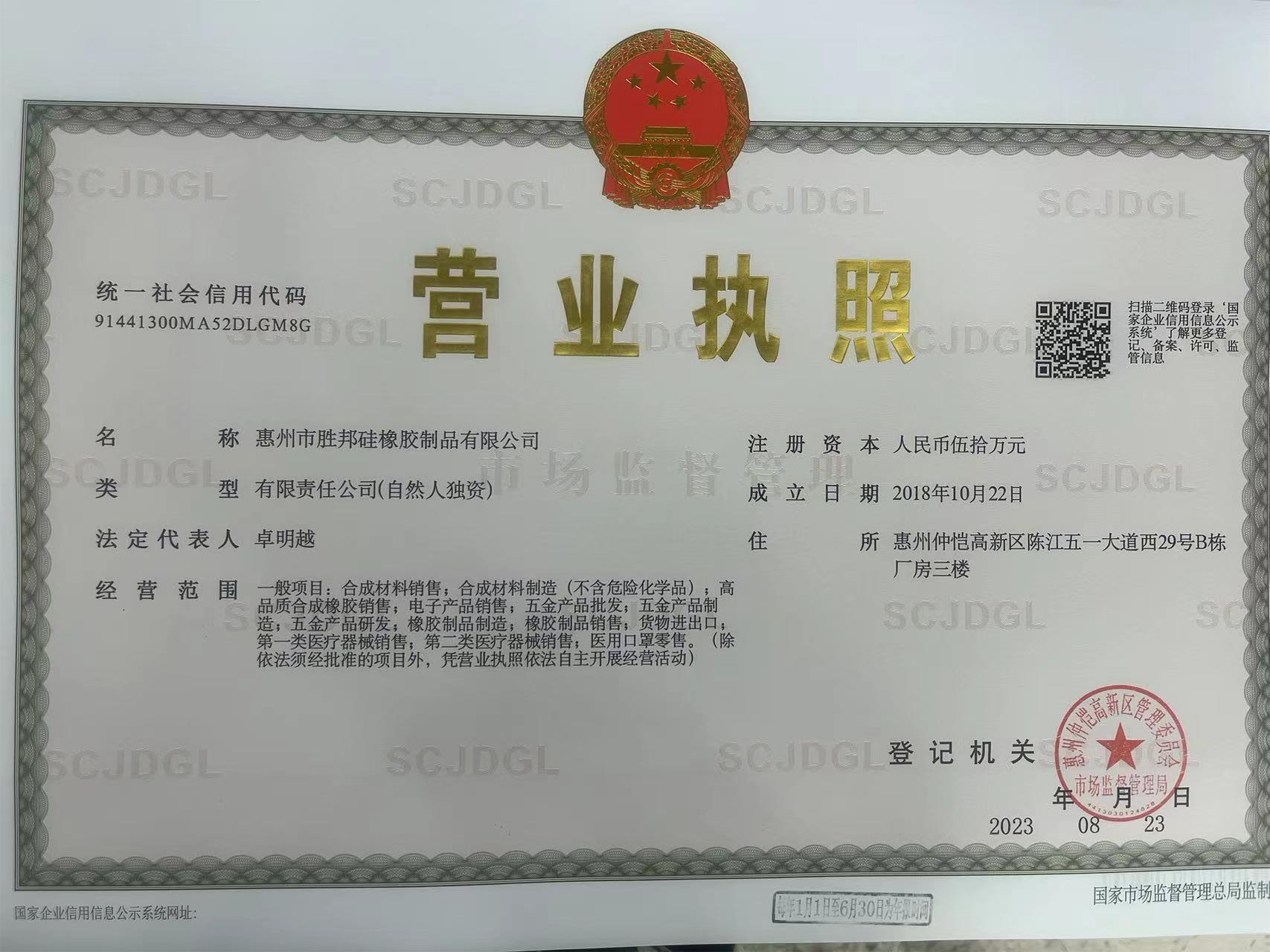 Huizhou SHENGBANG SILICONE RUBBER Products Co. LTD